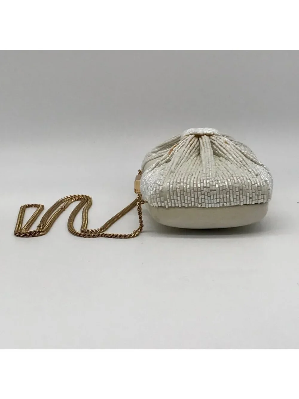 MMS Brands White Beaded Bow Clutch Bag